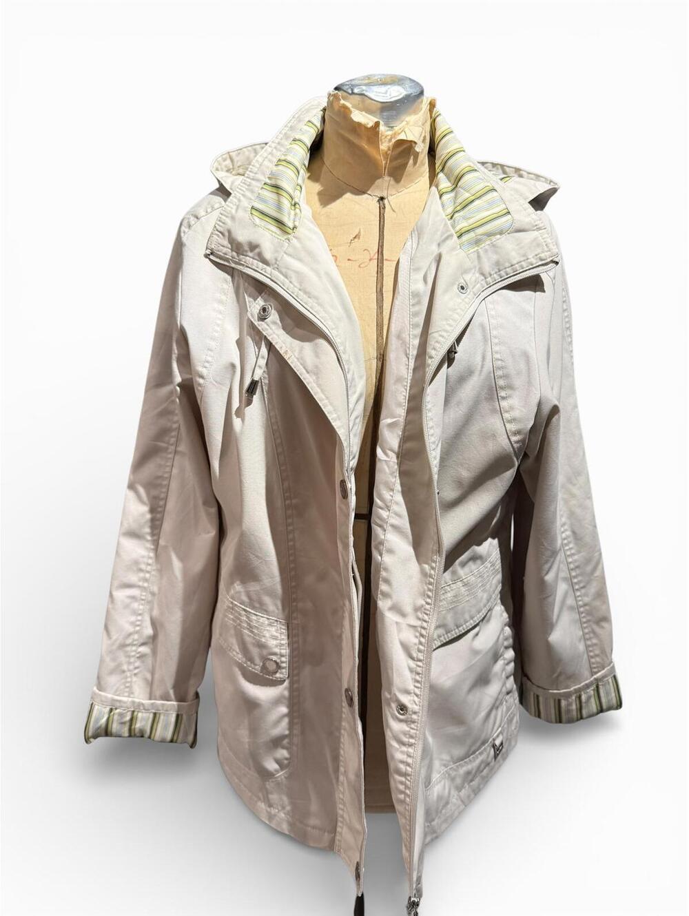 Mackintosh Light Beige Hooded Jacket with Striped Lining